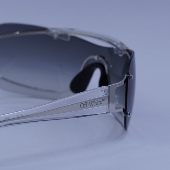 Off-White OERI103 BIG WHARF 7207 Sunglasses Silver Shield Frame, Grey Lenses - Picture 9 of 10